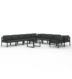 Salon de jardin 11 pcs avec coussins Aluminium Anthracite