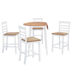 Jeu de table et chaise de bar 5pcs Bois massif Naturel et blanc