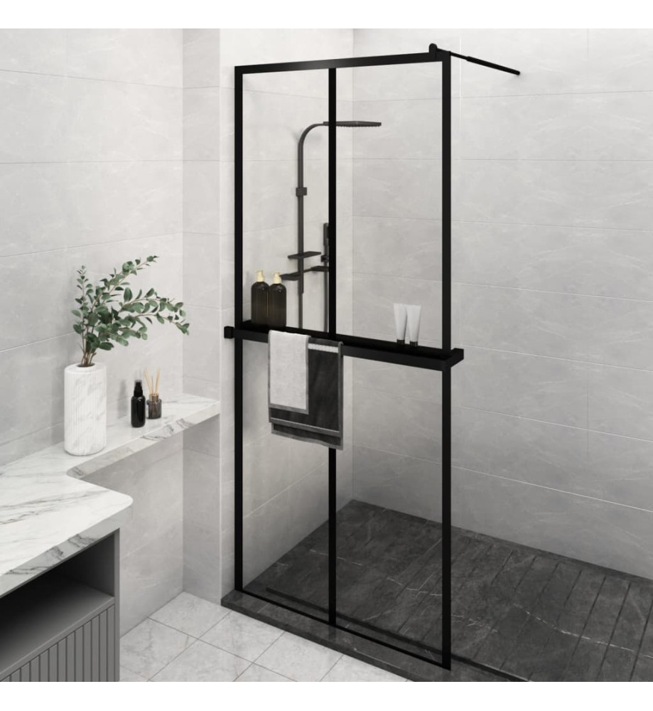 Paroi de douche avec étagère Noir 100x195cm Verre ESG&Aluminium