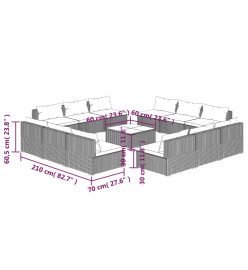 Salon de jardin 13 pcs avec coussins résine tressée gris