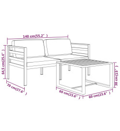 Salon de jardin 3 pcs avec coussins Aluminium Anthracite