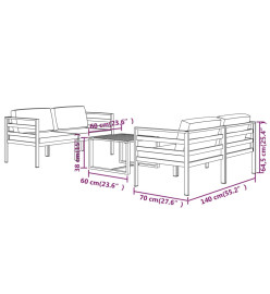 Salon de jardin 5 pcs avec coussins Aluminium Anthracite