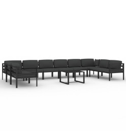 Salon de jardin 11 pcs avec coussins Aluminium Anthracite