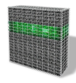 Mur de gabion avec pierres de verre et lampe LED 100x30x100 cm