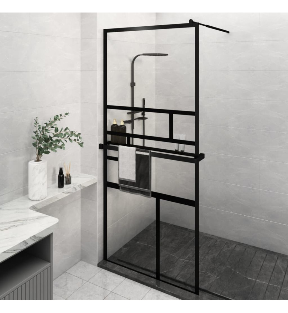 Paroi de douche avec étagère Noir 100x195cm Verre ESG&Aluminium