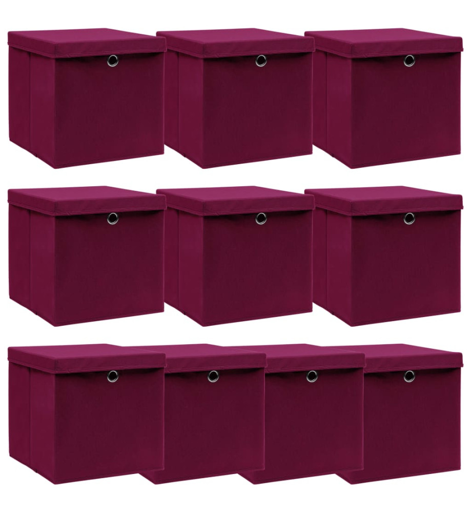 Boîtes de rangement 10 pcs Rouge foncé 32x32x32 cm Tissu