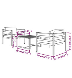 Salon de jardin 3 pcs avec coussins Aluminium Anthracite