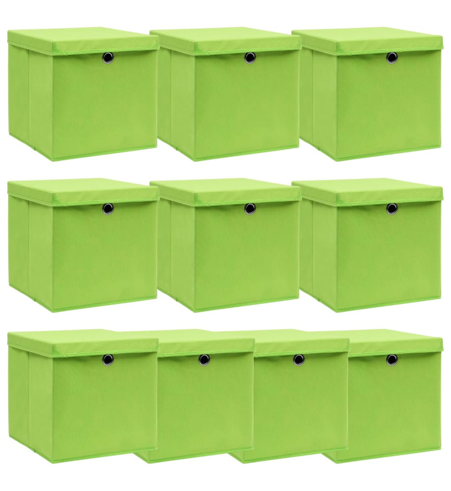 Boîtes de rangement avec couvercles 10pcs Vert 32x32x32cm Tissu