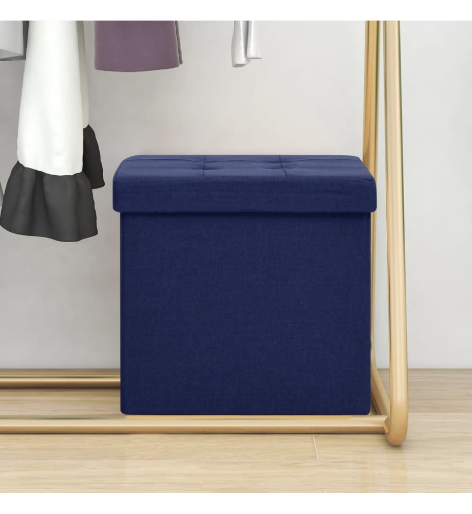 Tabouret de rangement pliable Bleu Faux lin