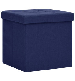 Tabouret de rangement pliable Bleu Faux lin