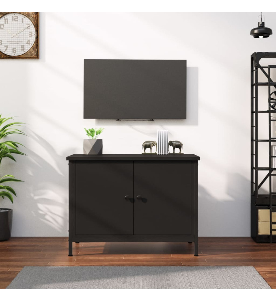 Meuble TV avec portes noir 60x35x45 cm bois d'ingénierie