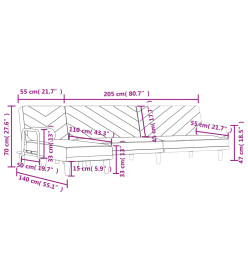 Canapé-lit en forme de L gris foncé 260x140x70 cm tissu