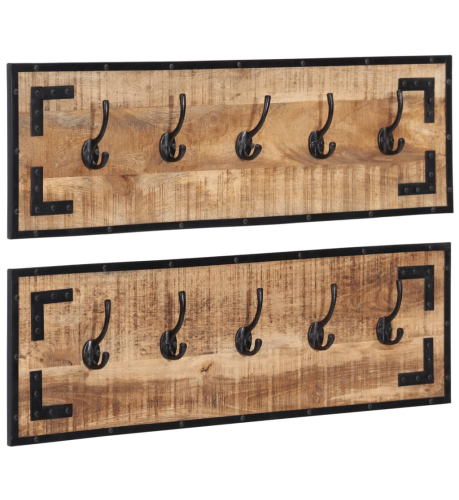 Porte-manteaux 2 pcs 80x8x25 cm bois de manguier massif brut