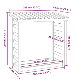 Support pour bois de chauffage Gris 108x64,5x110 cm Bois de pin