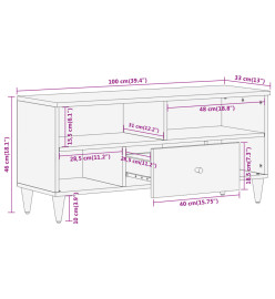 Meuble TV 100x33x46 cm bois massif de manguier