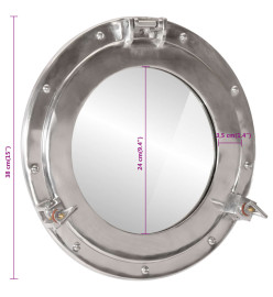 Miroir en forme de hublot mural Ø38 cm aluminium et verre