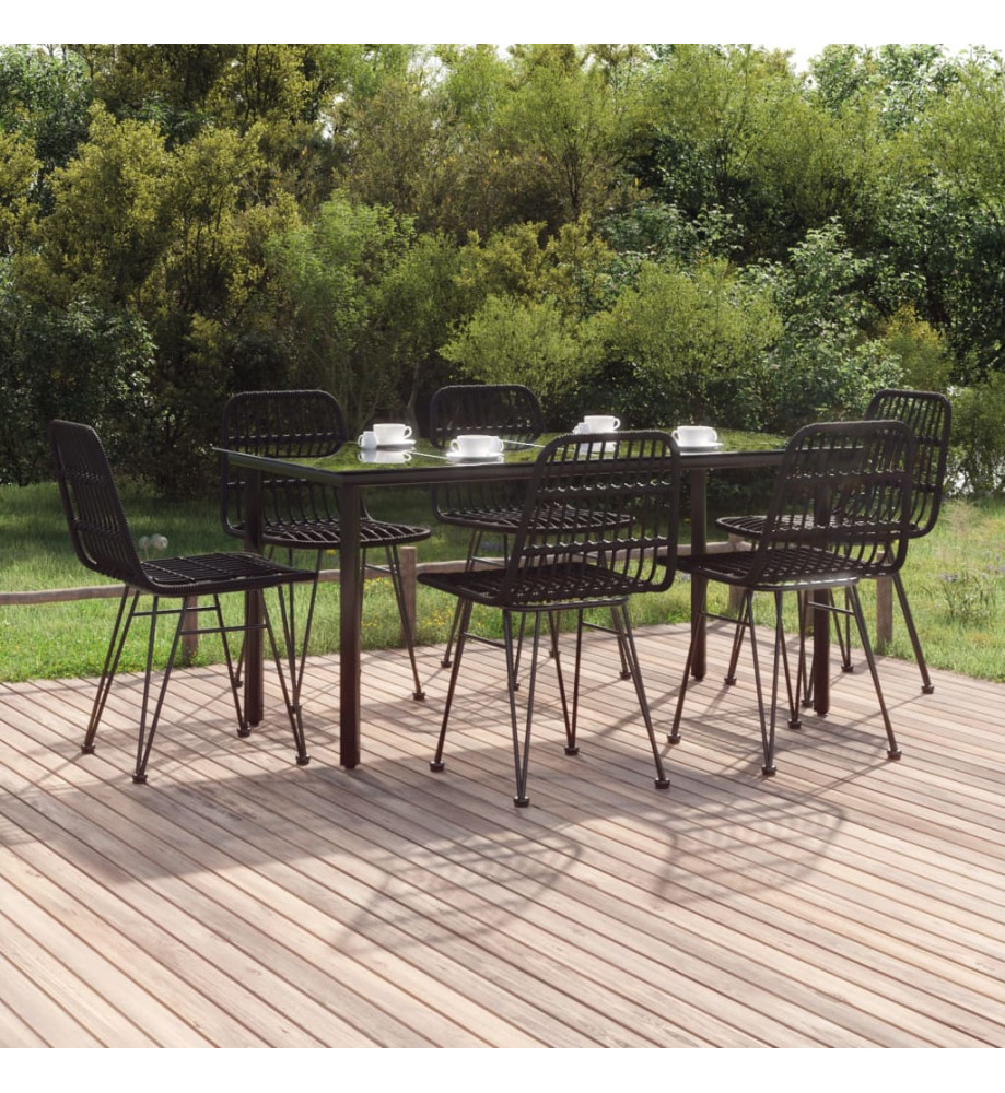 Ensemble à dîner de jardin 7 pcs Noir Résine tressée