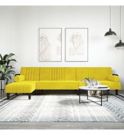 Canapé-lit en forme de L jaune 260x140x70 cm velours