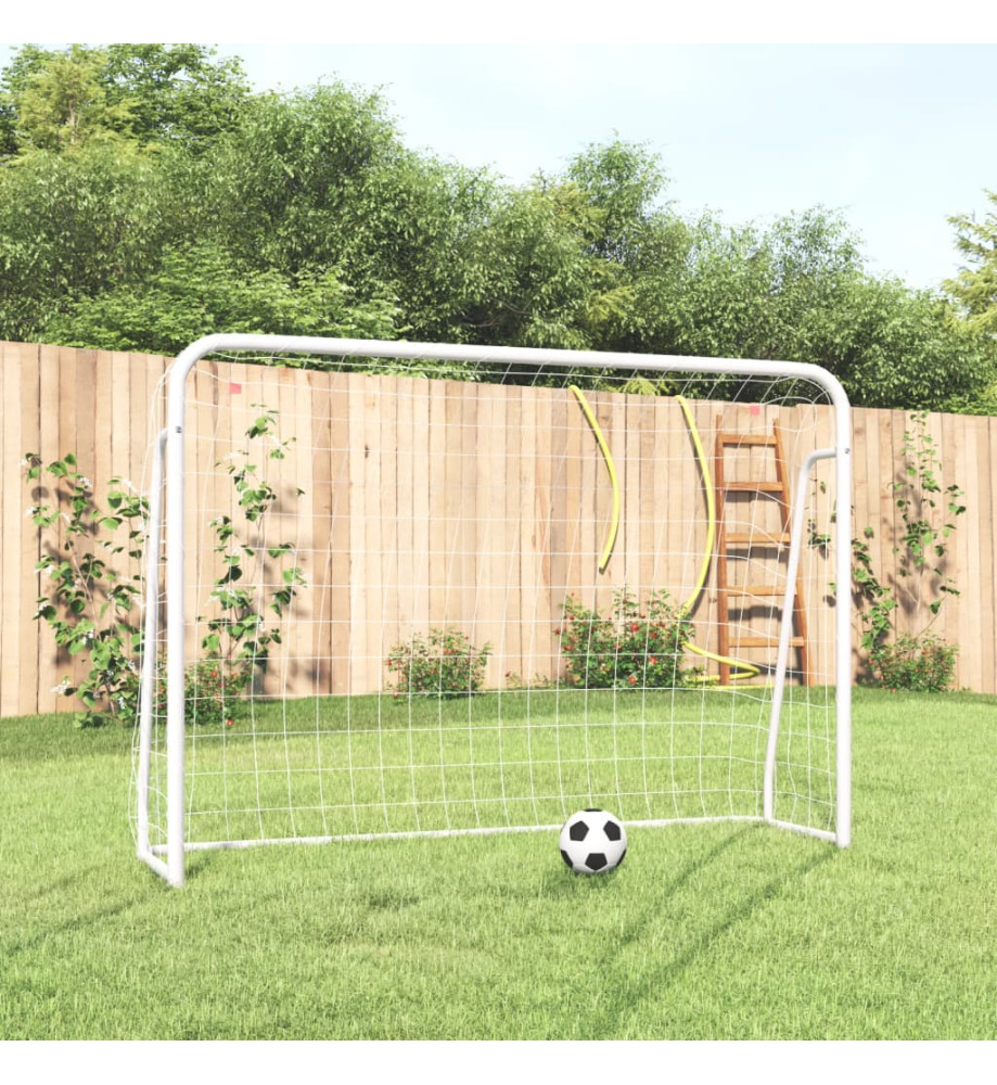 But de football et filet blanc 214x75x152 cm acier et polyester