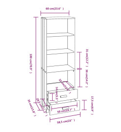 Buffet HAMAR Gris clair 60x35x180 cm Bois de pin massif