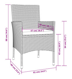 Mobilier à dîner de jardin et coussins 5pcs Noir Résine tressée