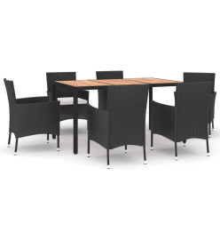 Ensemble à dîner de jardin et coussins 7pcs Noir Résine tressée