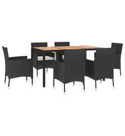 Ensemble à dîner de jardin et coussins 7pcs Noir Résine tressée