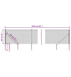 Clôture en treillis métallique et piquet d'ancrage vert 1x25 m