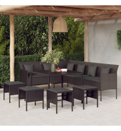 Ensemble à dîner de jardin et coussins 6pcs noir résine tressée