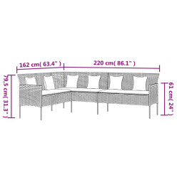 Ensemble à dîner de jardin et coussins 6pcs noir résine tressée