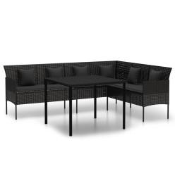 Ensemble à dîner de jardin et coussins 2pcs noir résine tressée