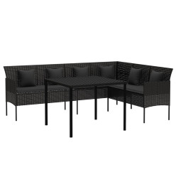 Ensemble à dîner de jardin et coussins 2pcs noir résine tressée