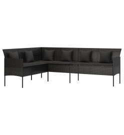 Ensemble à dîner de jardin et coussins 2pcs noir résine tressée