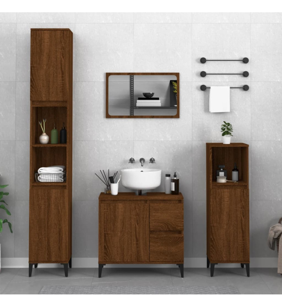 Armoire de bain chêne marron 30x30x190 cm bois d'ingénierie