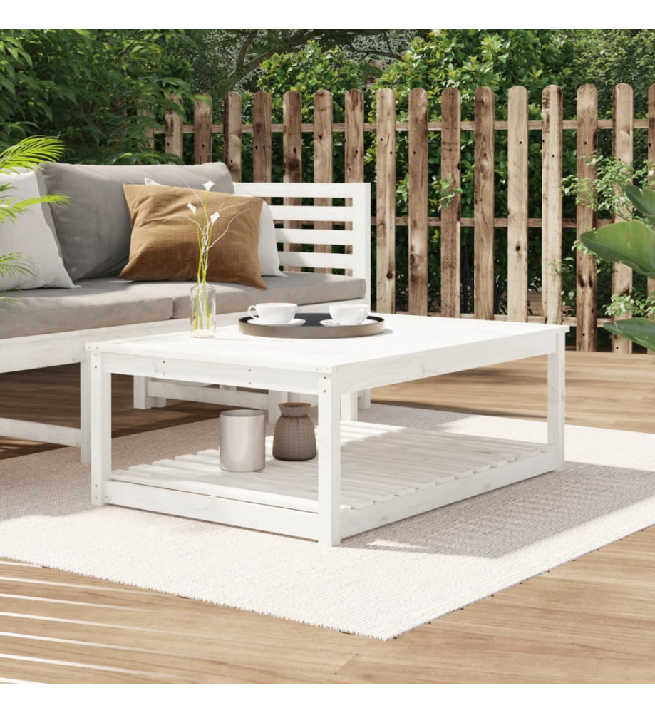 Table de jardin blanc 121x82,5x45 cm bois massif de pin