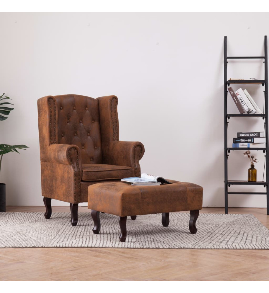 Fauteuil Chesterfield et repose-pieds Marron Similicuir daim