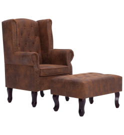 Fauteuil Chesterfield et repose-pieds Marron Similicuir daim