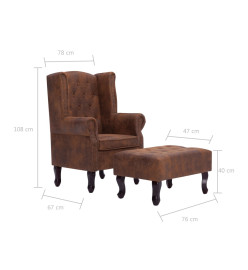 Fauteuil Chesterfield et repose-pieds Marron Similicuir daim