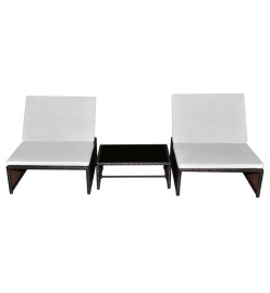 Chaises longues 2 pcs avec table Résine tressée Marron