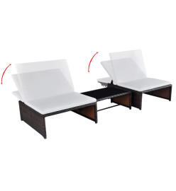 Chaises longues 2 pcs avec table Résine tressée Marron