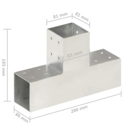 Connecteurs de poteau 4 pcs Forme en T Métal galvanisé 81x81 mm