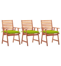 Chaises à dîner d'extérieur 3 pcs avec coussins Acacia massif