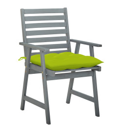 Chaises à dîner d'extérieur 3 pcs avec coussins Acacia massif