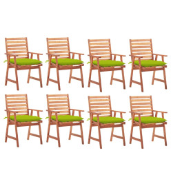 Chaises à dîner d'extérieur 8 pcs avec coussins Acacia massif