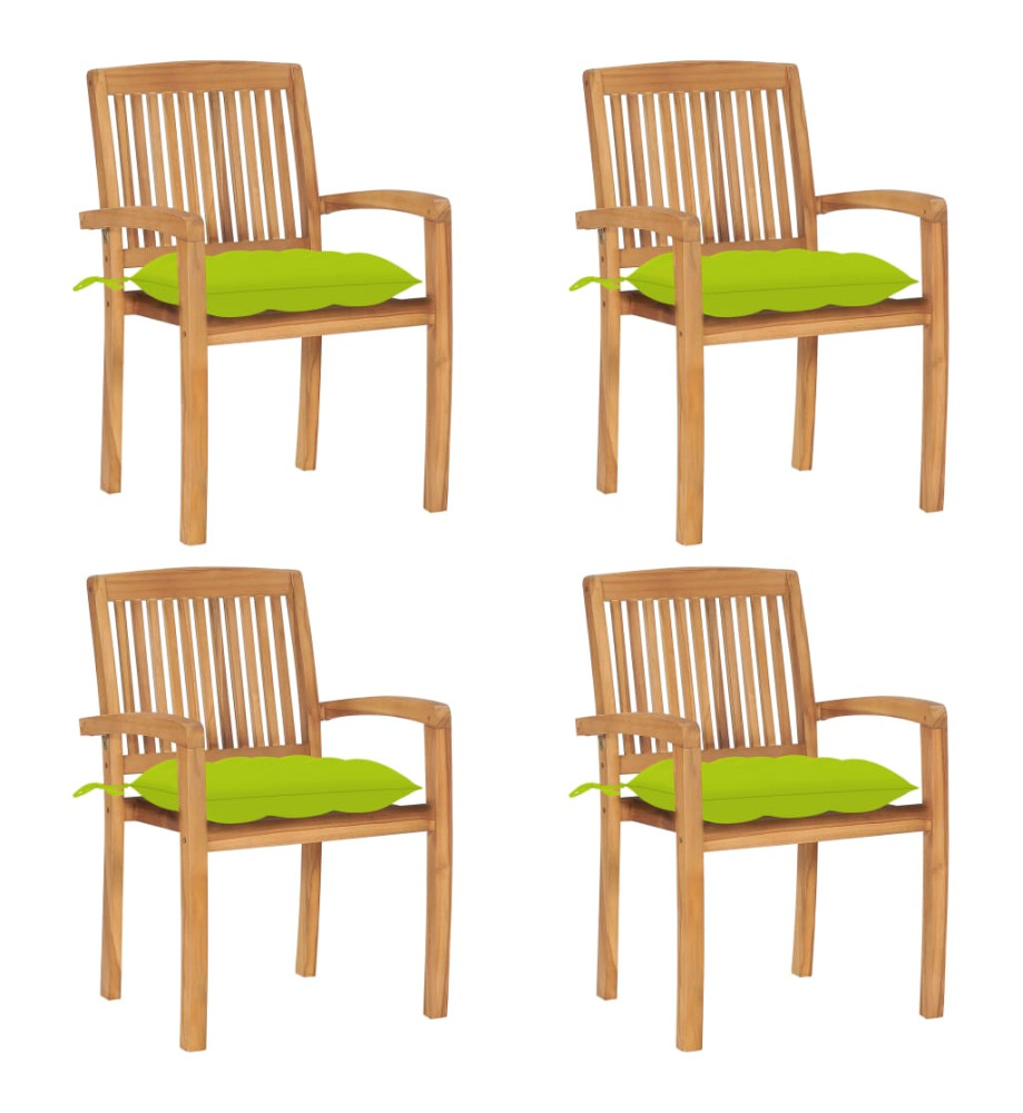 Chaises de jardin empilables avec coussins 4 pcs Teck solide Chaises de jardin empilables avec coussins 4 pcs Teck solide