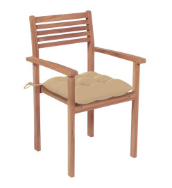 Chaises de jardin 4 pcs avec coussins beige Bois de teck solide