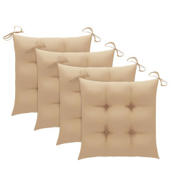 Chaises de jardin 4 pcs avec coussins beige Bois de teck solide