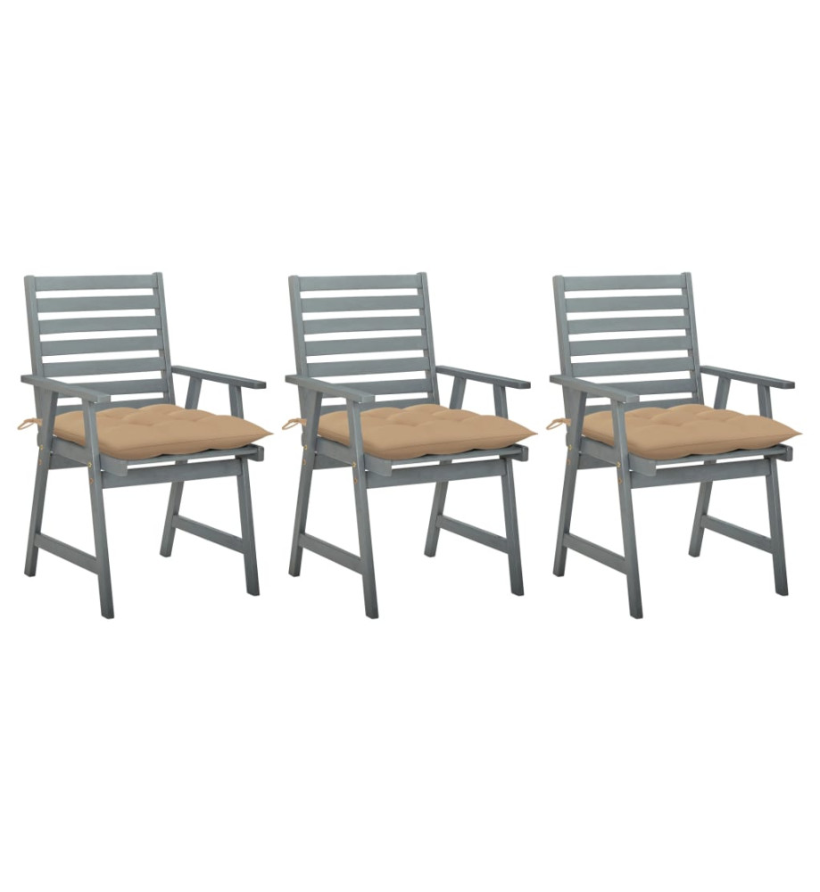 Chaises à dîner d'extérieur 3 pcs avec coussins Acacia massif Chaises à dîner d'extérieur 3 pcs avec coussins Acacia massif