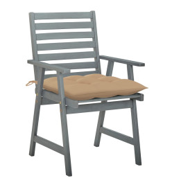 Chaises à dîner d'extérieur 3 pcs avec coussins Acacia massif