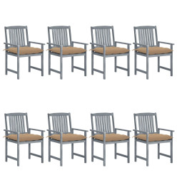 Chaises de jardin avec coussins 8 pcs Bois d'acacia solide Gris